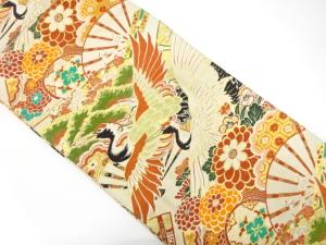 アンティーク　鶴に鼓・花模様織り出し丸帯（材料）